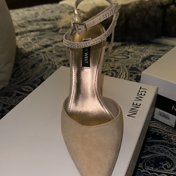 Nine West pumps with rhinestone ankle strap. Beautiful natural suede material. - Picture 2 of 2